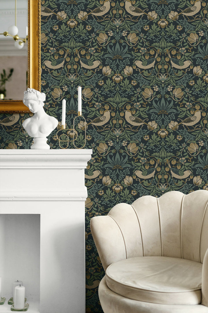 Strawberry Meadow Blue ET13402 by Etten Studios Designer Wallpaper