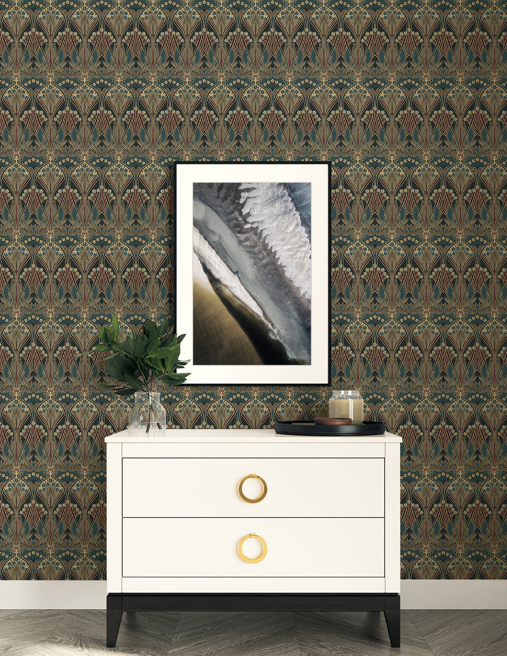 Deco Dragonflies Aegean Blue & Clay ET13501 by Etten Studios Designer Wallpaper