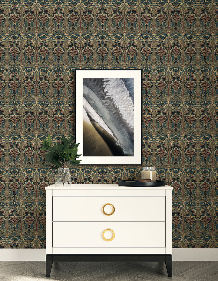 Deco Dragonflies Aegean Blue & Clay ET13501 by Etten Studios Designer Wallpaper