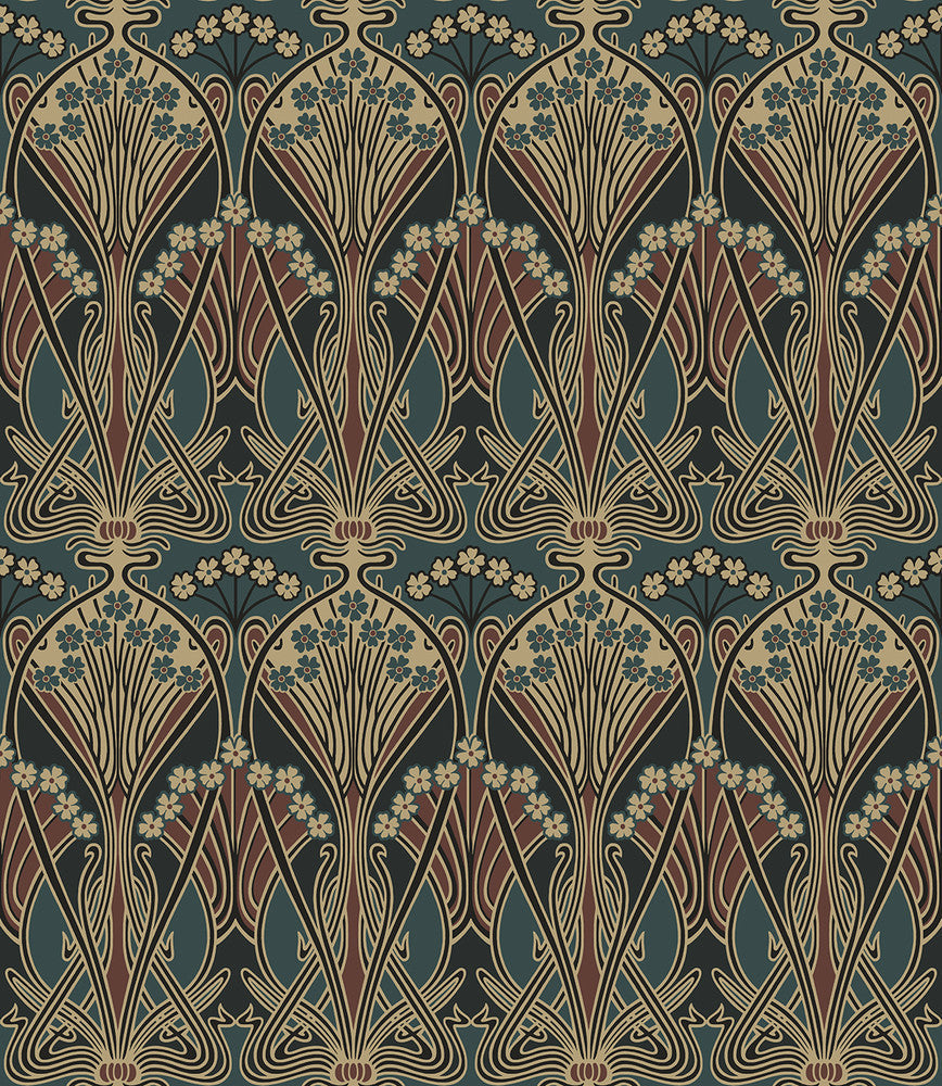 Deco Dragonflies Aegean Blue & Clay ET13501 by Etten Studios Designer Wallpaper