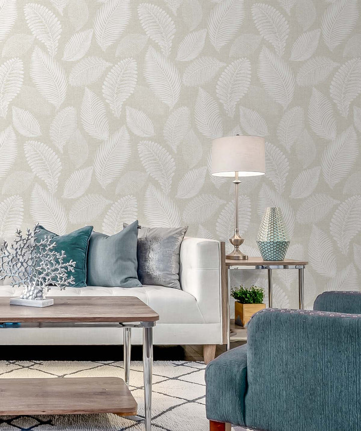 Tossed Leaves Warm Sand EW10005 by Seabrook Designs Designer Wallpaper