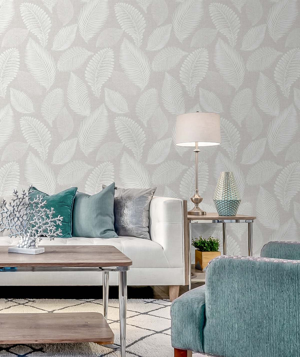 Tossed Leaves Dove Greige EW10007 by Seabrook Designs Designer Wallpaper
