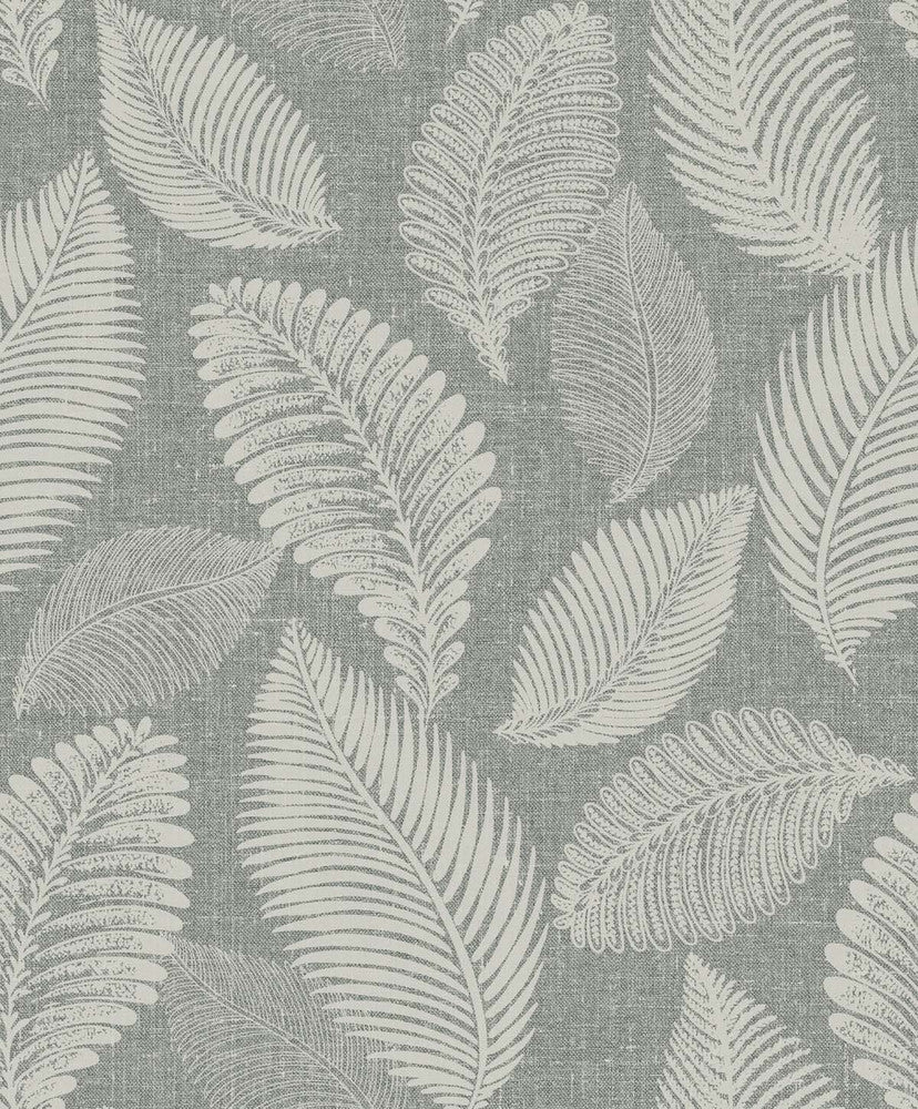 Tossed Leaves Charcoal Linen EW10010 by Seabrook Designs Designer Wallpaper