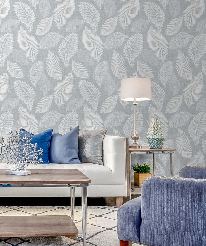 Tossed Leaves Ice EW10028 by Seabrook Designs Designer Wallpaper