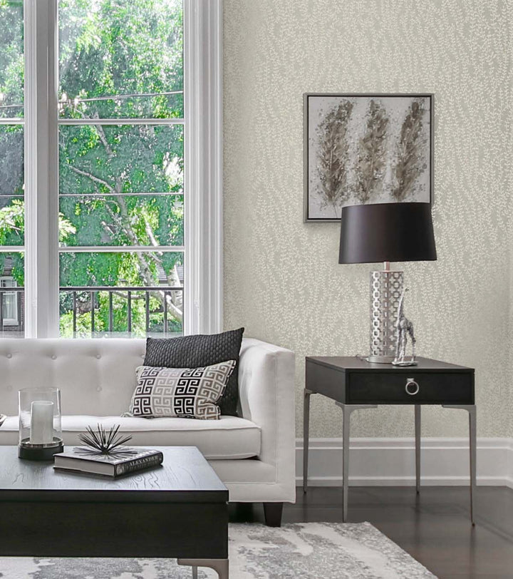 Seaweed Beaded Branches Off White Satin EW10605 by Seabrook Designs Designer Wallpaper