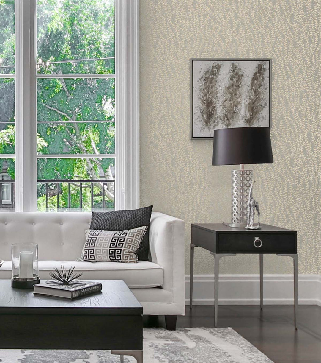 Seaweed Beaded Branches Organic Silk EW10607 by Seabrook Designs Designer Wallpaper