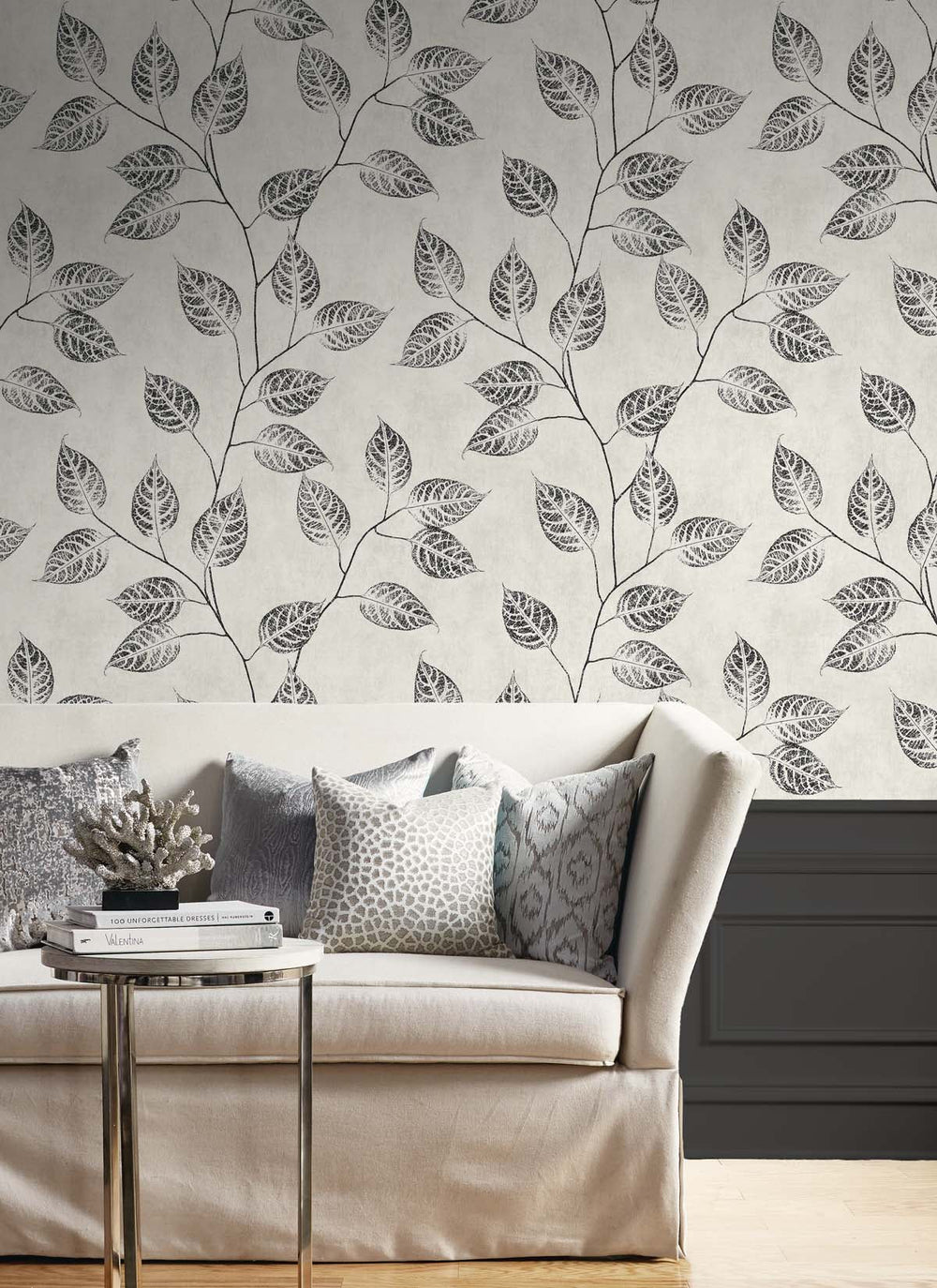 Branch Trail Silhouette Black and White EW10820 by Seabrook Designs Designer Wallpaper