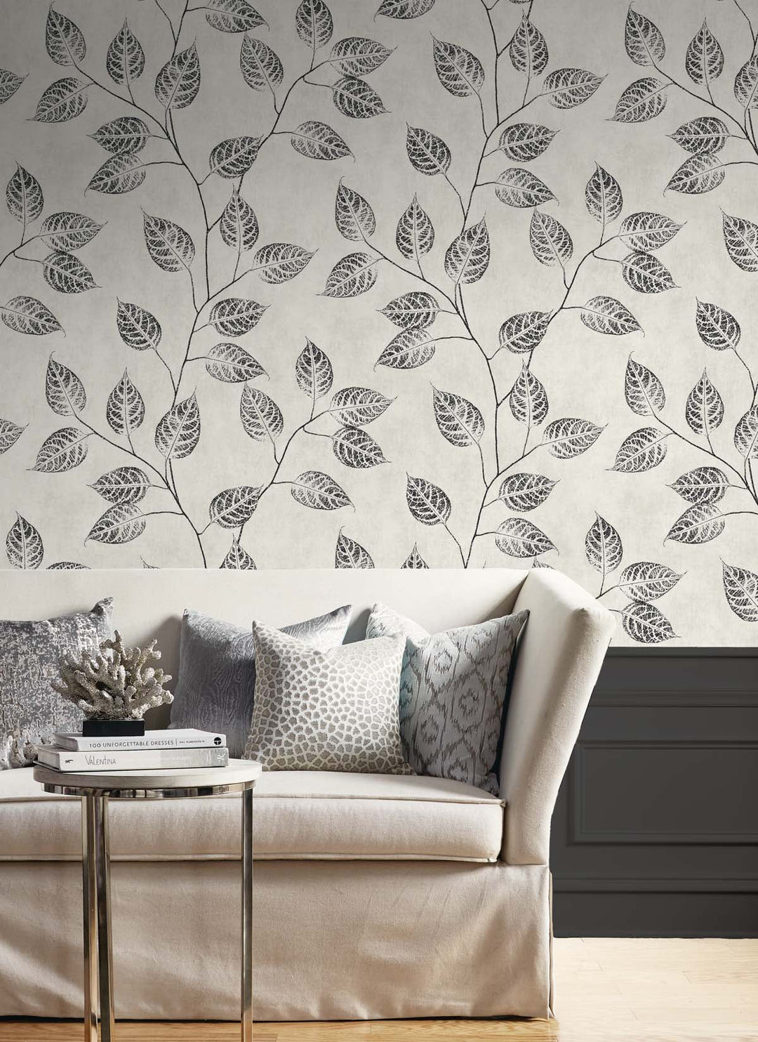 Branch Trail Silhouette Black and White EW10820 by Seabrook Designs Designer Wallpaper