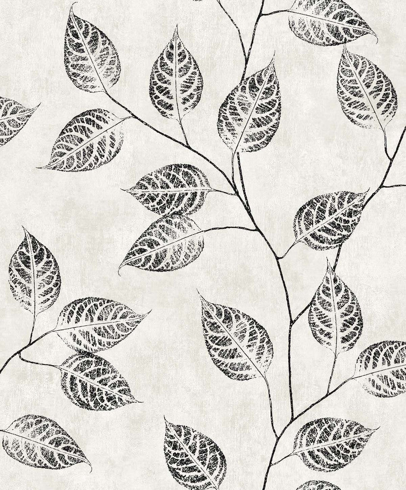 Branch Trail Silhouette Black and White EW10820 by Seabrook Designs Designer Wallpaper