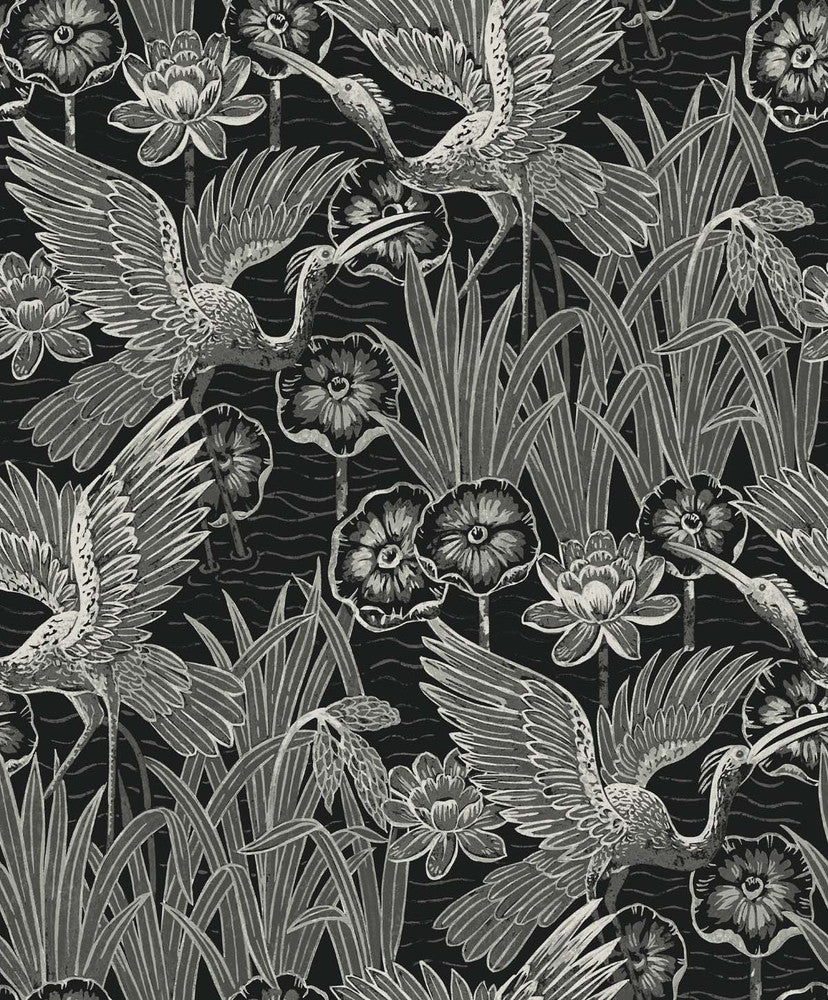 Marsh Cranes Midnight EW11000 by Seabrook Designs Designer Wallpaper