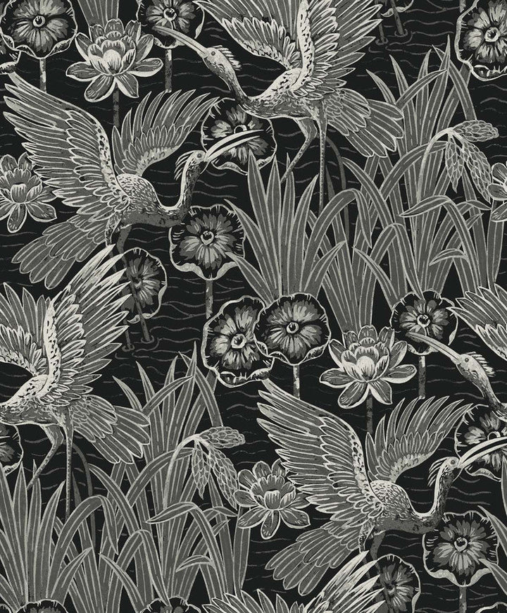 Marsh Cranes Midnight EW11000 by Seabrook Designs Designer Wallpaper