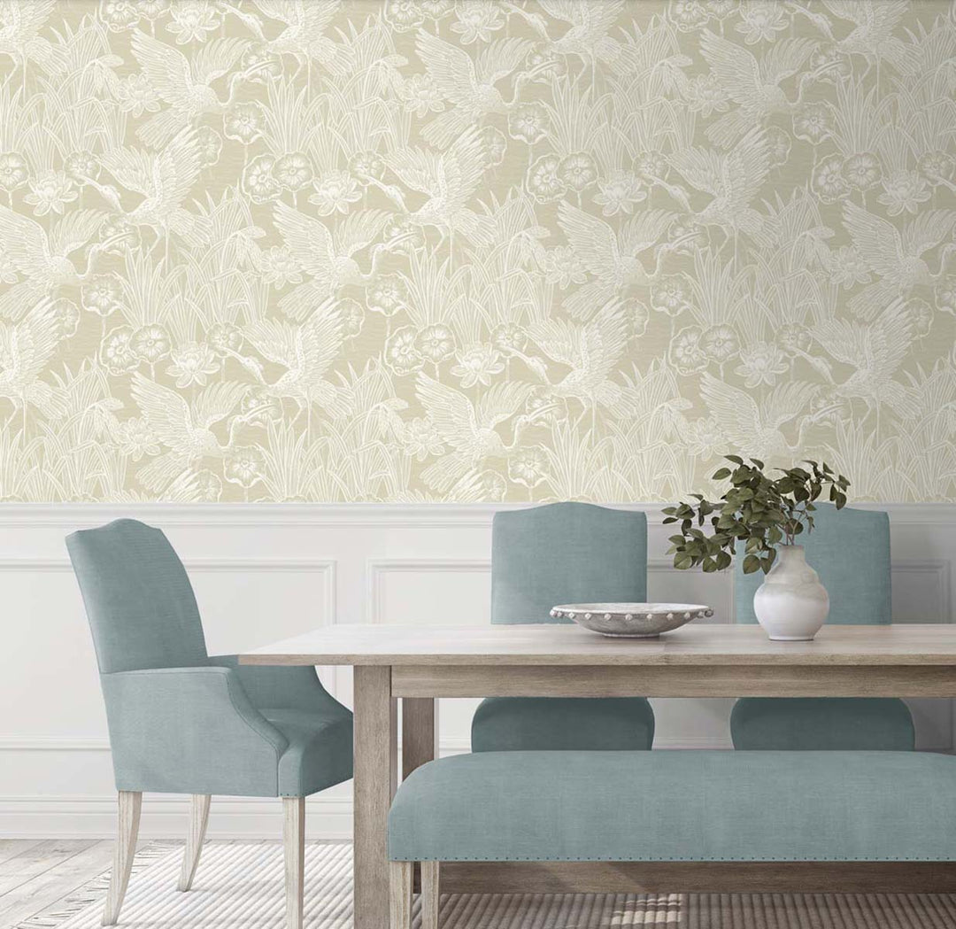Marsh Cranes Shore EW11005 by Seabrook Designs Designer Wallpaper