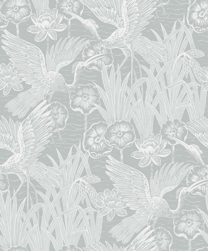 Marsh Cranes Mist EW11018 by Seabrook Designs Designer Wallpaper