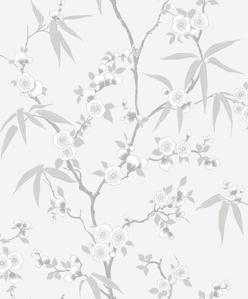 Floral Blossom Trail Soft Grey EW11108 by Seabrook Designs Designer Wallpaper