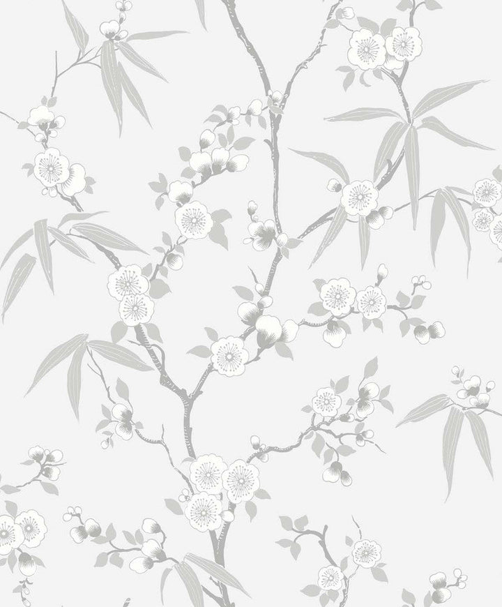 Floral Blossom Trail Soft Grey EW11108 by Seabrook Designs Designer Wallpaper