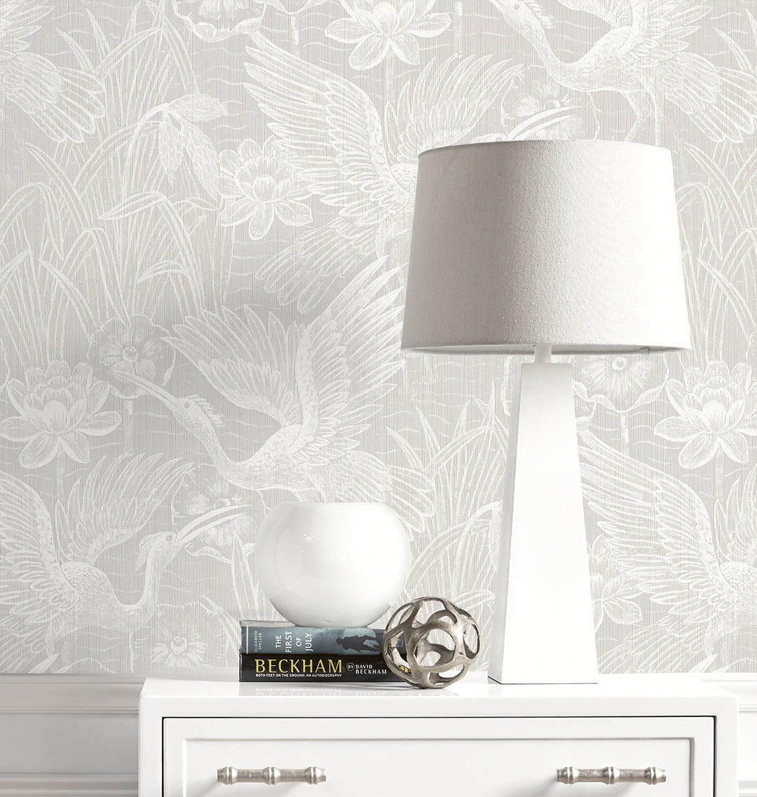White Heron Floral Heron Neutral EW11500 by Seabrook Designs Designer Wallpaper