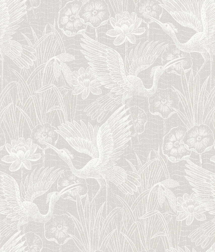 White Heron Floral Heron Neutral EW11500 by Seabrook Designs Designer Wallpaper