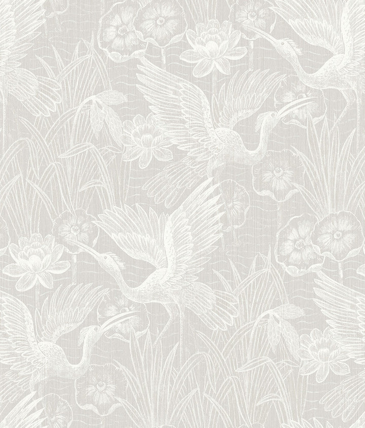 White Heron Floral Heron Neutral EW11500 by Seabrook Designs Designer Wallpaper