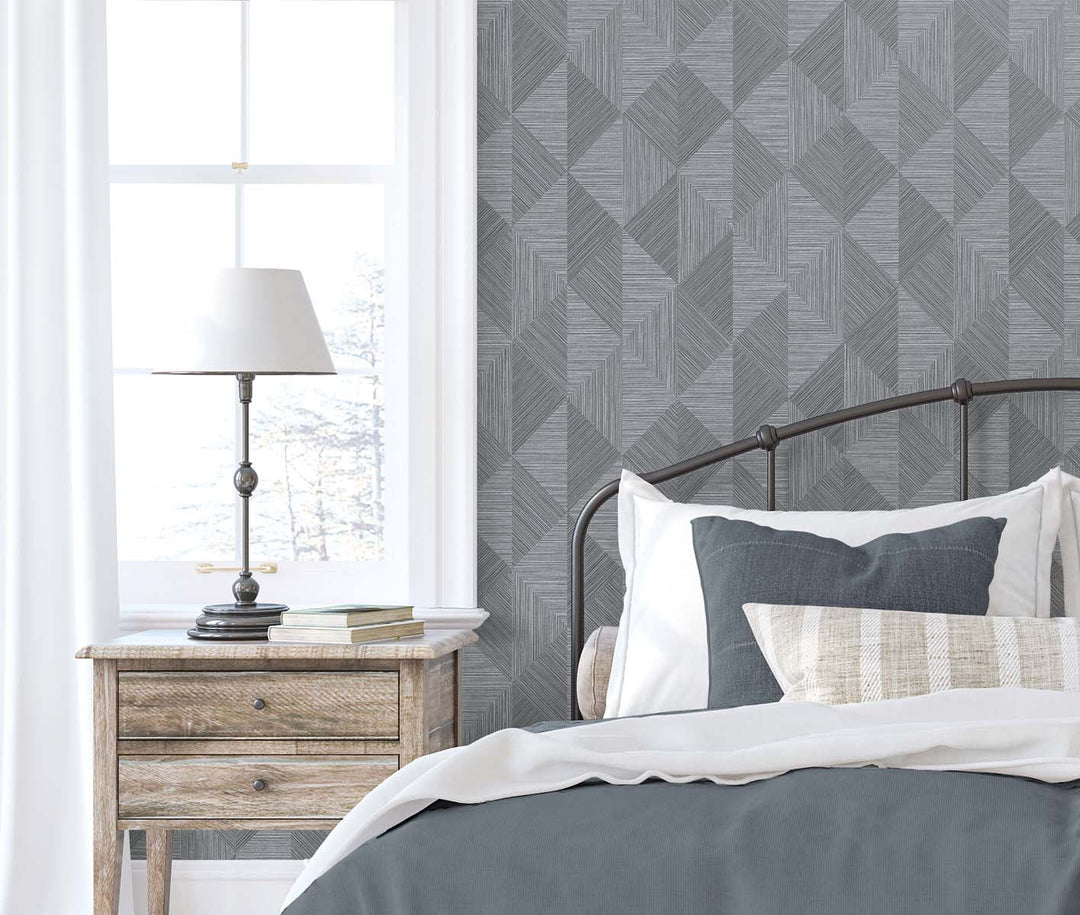 Diamond Inlay Charcoal Grass EW11700 by Seabrook Designs Designer Wallpaper