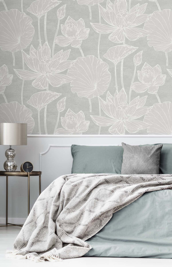 Water Lilies Shadow EW12000 by Seabrook Designs Designer Wallpaper