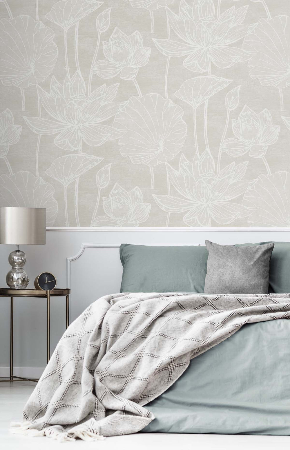 Water Lilies Antique Pearl EW12007 by Seabrook Designs Designer Wallpaper