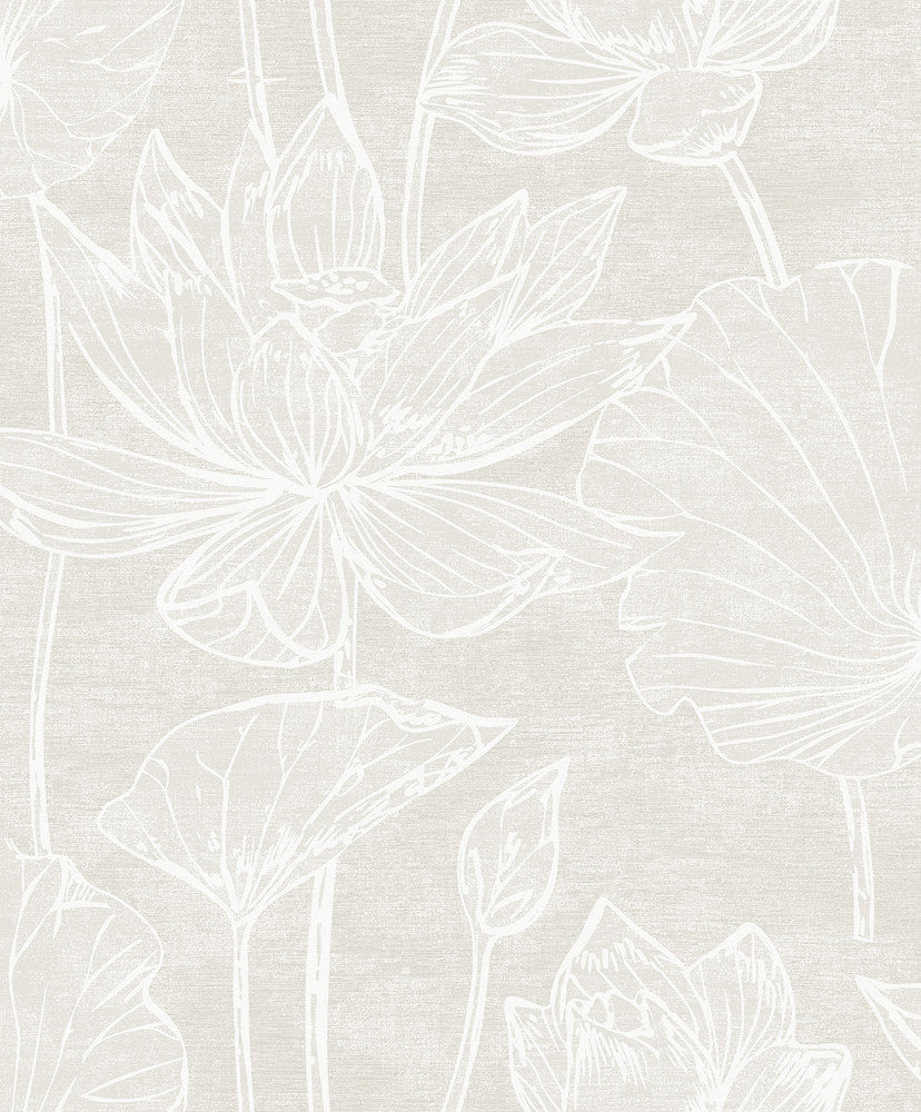 Water Lilies Antique Pearl EW12007 by Seabrook Designs Designer Wallpaper