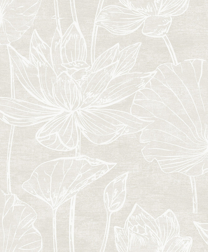 Water Lilies Antique Pearl EW12007 by Seabrook Designs Designer Wallpaper