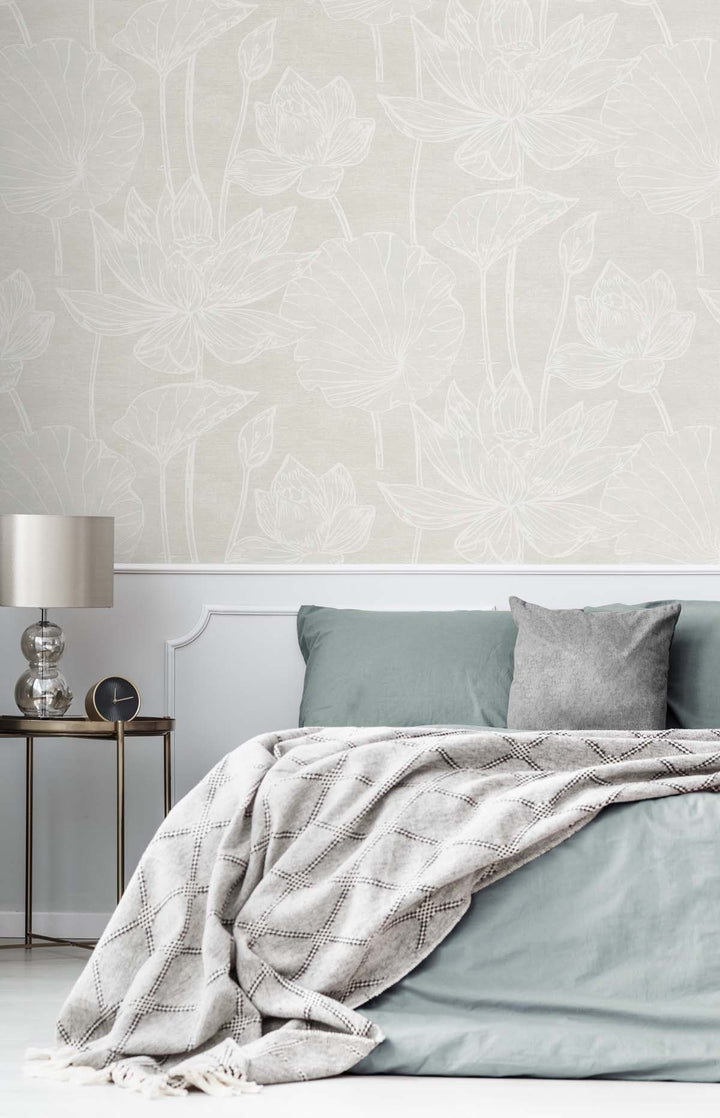 Water Lilies White Pearl EW12015 by Seabrook Designs Designer Wallpaper