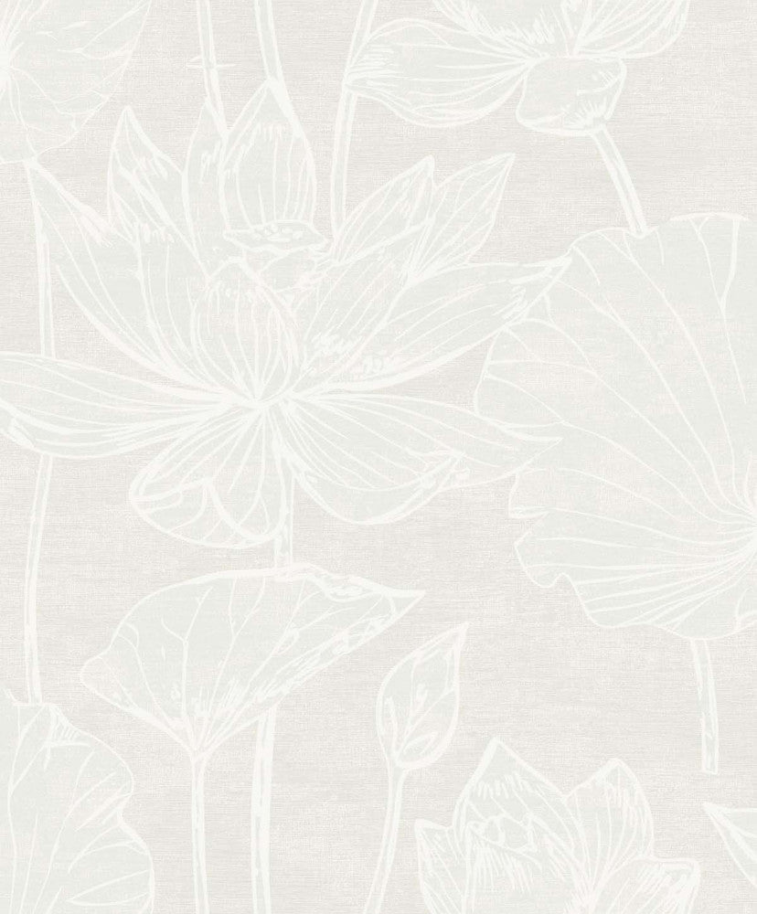 Water Lilies White Pearl EW12015 by Seabrook Designs Designer Wallpaper