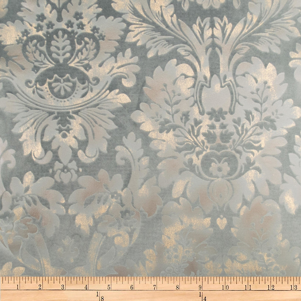 Embellished Damask Steel by Europatex Designer Fabric Embellished 100% Polyester 13" H, 24" V 118.00 inches - Swanky Fabrics -
