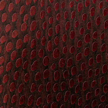 Empress Ruby Red ES 29 by Naugahyde Designer Fabric See sample 100% Polyurethane USA or Imported Water-based cleaning agents and foam may be used for cleaning. Cleaning by a professional cleaning service is recommended. </p><p>Repeat: Horizontal: and Vertical: 54" - Swanky Fabrics -
