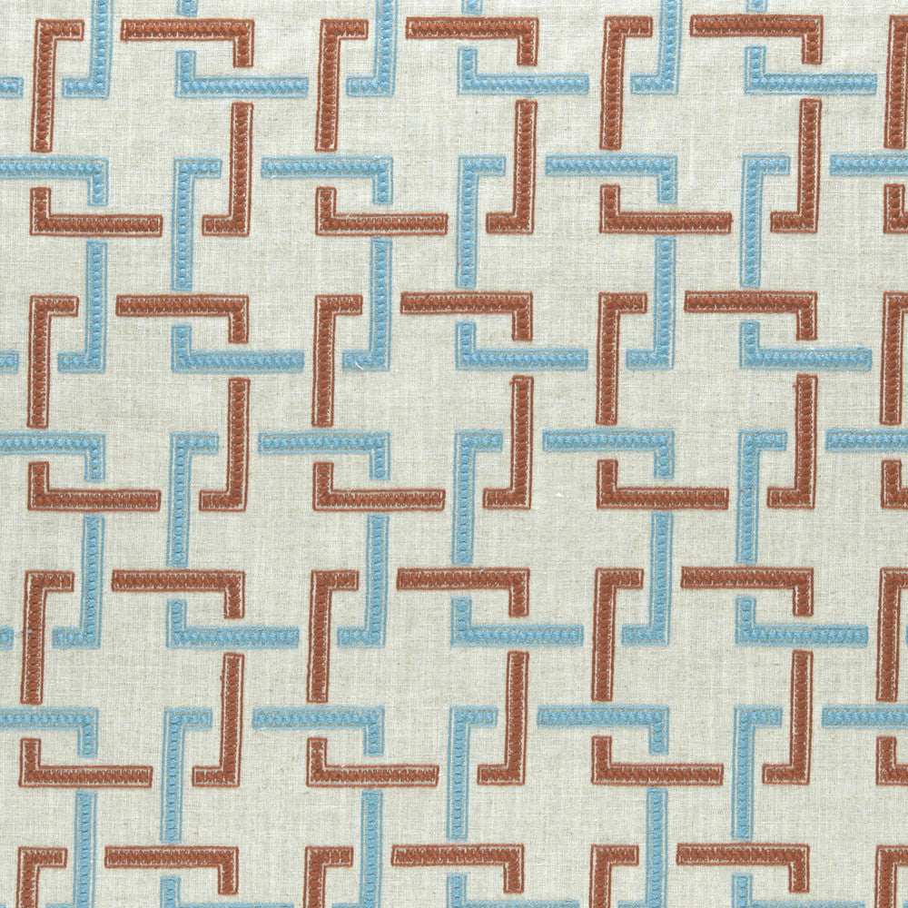Sekai Cinnabar/Aqua by Clarke And Clarke Designer Fabric CLARKE & CLARKE AMARA VISCOSE - 70%;LINEN - 30% India - Horizontal: 6.57 and Vertical: 6.22 55 - Swanky Fabrics -