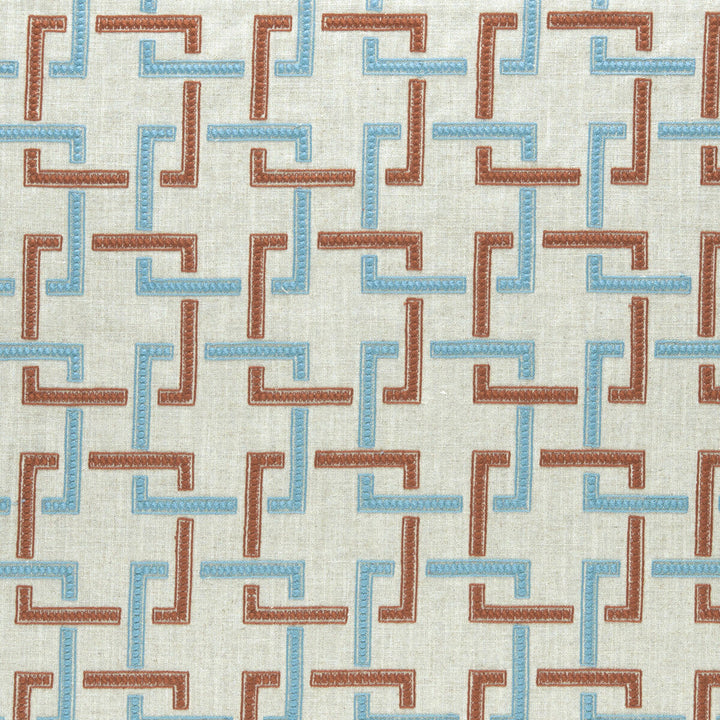 Sekai Cinnabar/Aqua by Clarke And Clarke Designer Fabric CLARKE & CLARKE AMARA VISCOSE - 70%;LINEN - 30% India - Horizontal: 6.57 and Vertical: 6.22 55 - Swanky Fabrics -