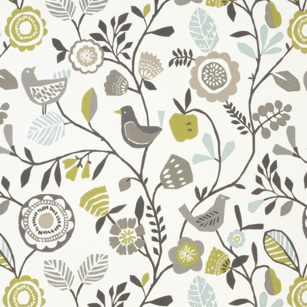 Folki Chartreuse/Charcoal by Clarke And Clarke Designer Fabric CLARKE & CLARKE WILDERNESS COTTON - 100% United Kingdom MEDIUM Horizontal: 26.97 and Vertical: 25.2 54 - Swanky Fabrics -