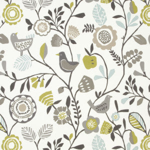 Clarke And Clarke Fabric Folki Chartreuse/Charcoal