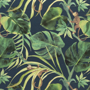 Clarke And Clarke Fabric Monkey Business Indigo