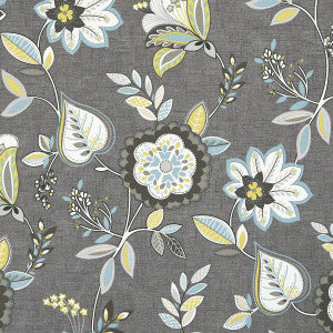 Clarke And Clarke Fabric Octavia Charcoal/Chartreuse