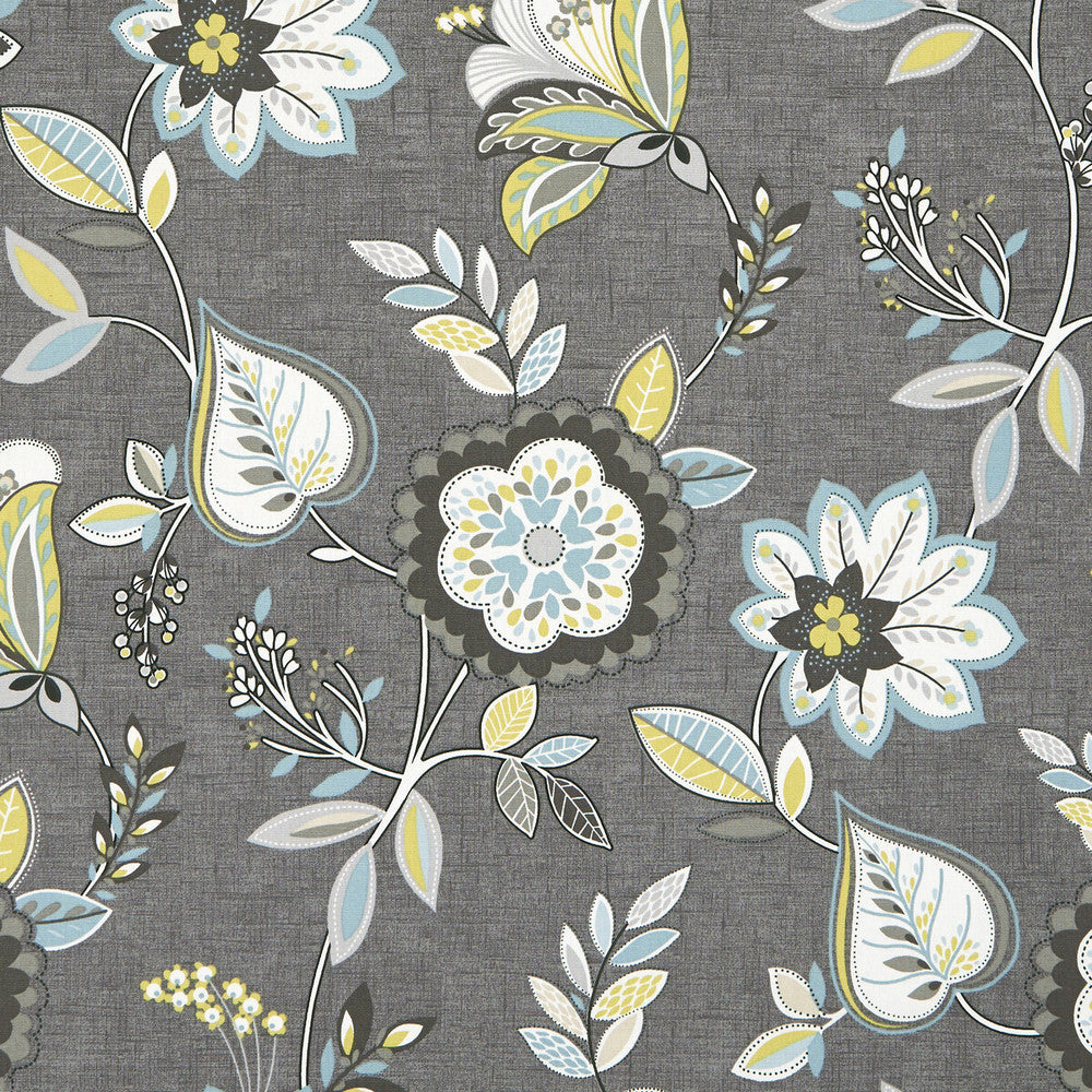 Octavia Charcoal/Chartreuse by Clarke And Clarke Designer Fabric CLARKE & CLARKE OCTAVIA COTTON - 100% Turkey MEDIUM Horizontal: 26.97 and Vertical: 25.2 54 - Swanky Fabrics -