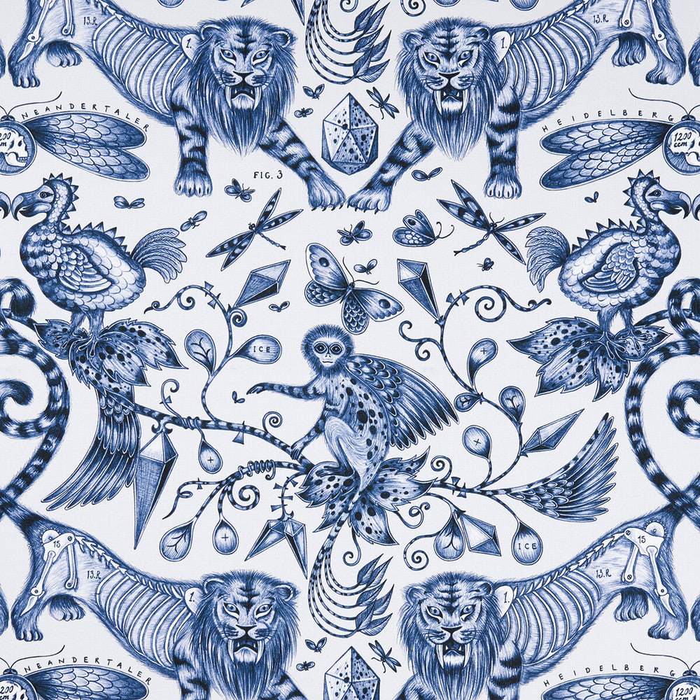 Extinct Blue by Clarke And Clarke Fabric Clarke And Clarke Fabric Extinct BlueFabric ANIMALIA BY EMMA J SHIPLEY FOR C&C COTTON - 100% United Kingdom </p><p>Repeat: H: 27.17, V: 22.24 54 - Fabric Carolina -