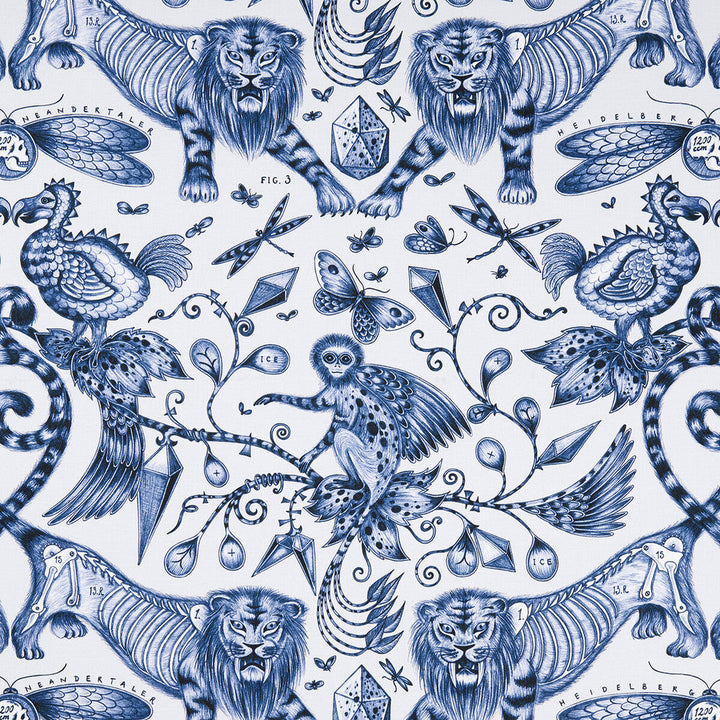 Extinct Blue by Clarke And Clarke Fabric Clarke And Clarke Fabric Extinct BlueFabric ANIMALIA BY EMMA J SHIPLEY FOR C&C COTTON - 100% United Kingdom </p><p>Repeat: H: 27.17, V: 22.24 54 - Fabric Carolina -