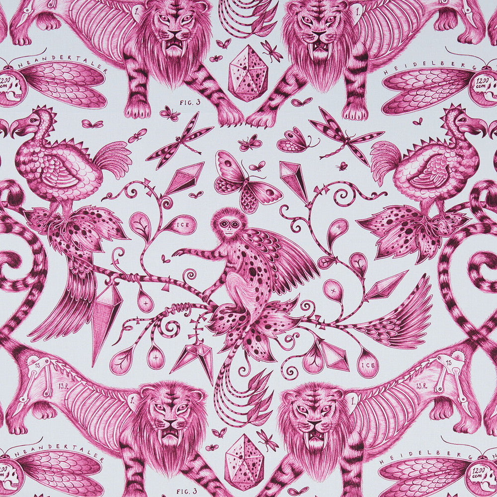 Extinct Magenta by Clarke And Clarke Designer Fabric ANIMALIA BY EMMA J SHIPLEY FOR C&C COTTON - 100% United Kingdom HEAVY Horizontal: 27.17 and Vertical: 22.24 54 - Swanky Fabrics -