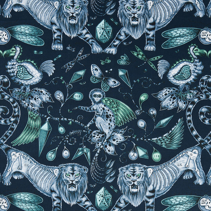 Extinct Navy by Clarke And Clarke Designer Fabric ANIMALIA BY EMMA J SHIPLEY FOR C&C COTTON - 100% United Kingdom HEAVY Horizontal: 27.17 and Vertical: 22.24 54 - Swanky Fabrics -