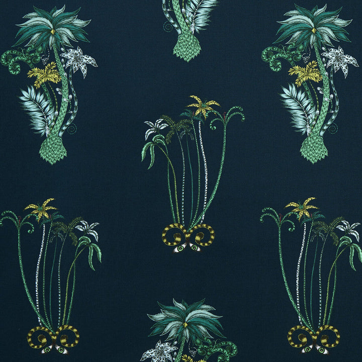 Jungle Palms Navy by Clarke And Clarke Designer Fabric ANIMALIA BY EMMA J SHIPLEY FOR C&C COTTON - 100% United Kingdom HEAVY Horizontal: 18.11 and Vertical: 26.18 54 - Swanky Fabrics -