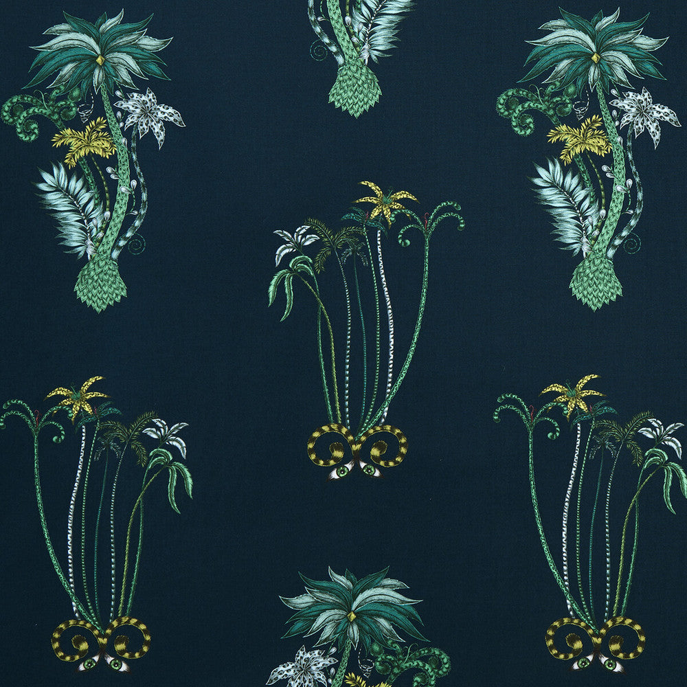 Jungle Palms Navy by Clarke And Clarke Designer Fabric ANIMALIA BY EMMA J SHIPLEY FOR C&C COTTON - 100% United Kingdom HEAVY Horizontal: 18.11 and Vertical: 26.18 54 - Swanky Fabrics -