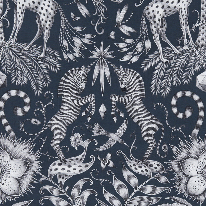 Kruger Navy by Clarke And Clarke Designer Fabric ANIMALIA BY EMMA J SHIPLEY FOR C&C COTTON - 100% United Kingdom HEAVY Horizontal: 13.58 and Vertical: 22.44 54 - Swanky Fabrics -