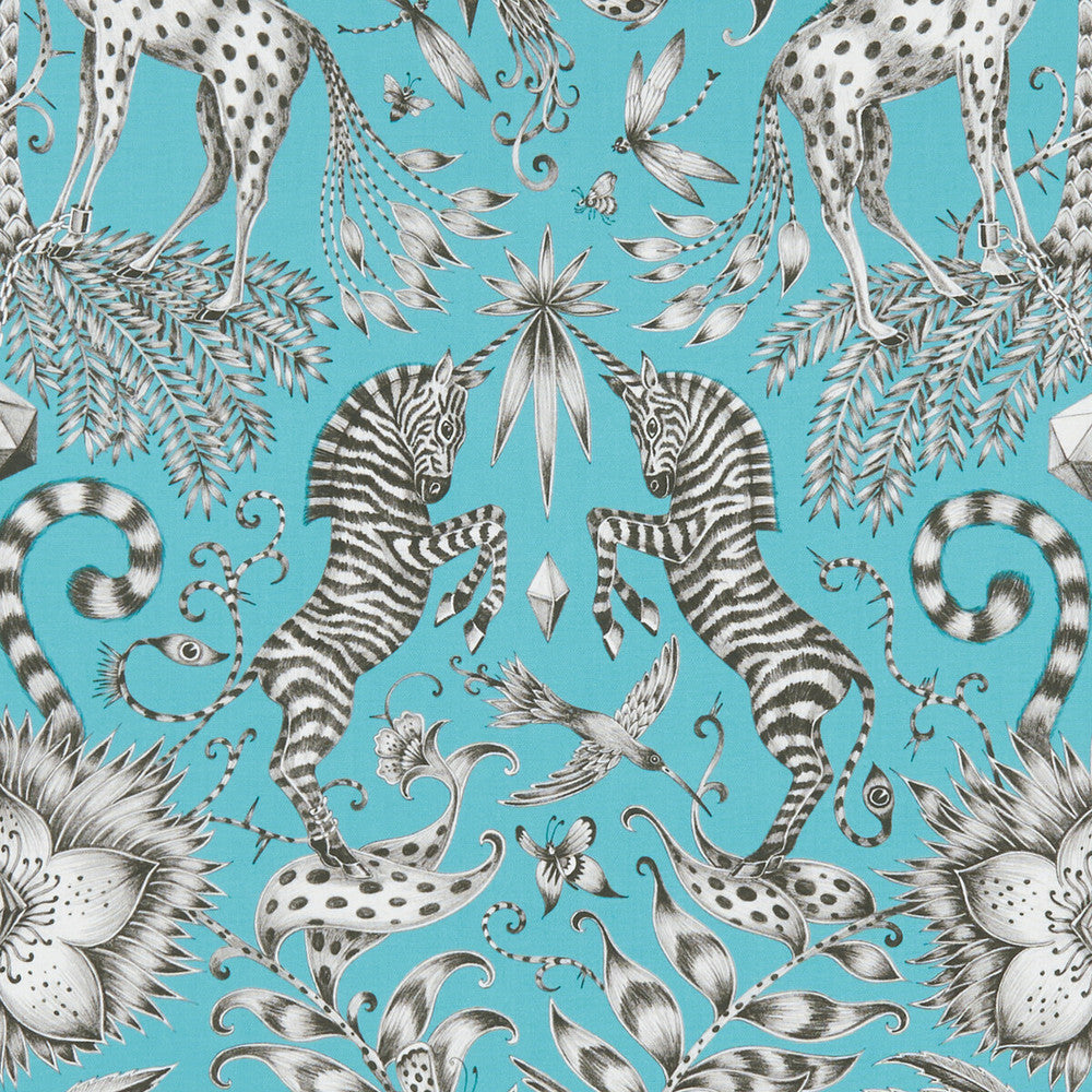 Kruger Teal by Clarke And Clarke Designer Fabric ANIMALIA BY EMMA J SHIPLEY FOR C&C COTTON - 100% United Kingdom HEAVY Horizontal: 13.58 and Vertical: 22.44 54 - Swanky Fabrics -