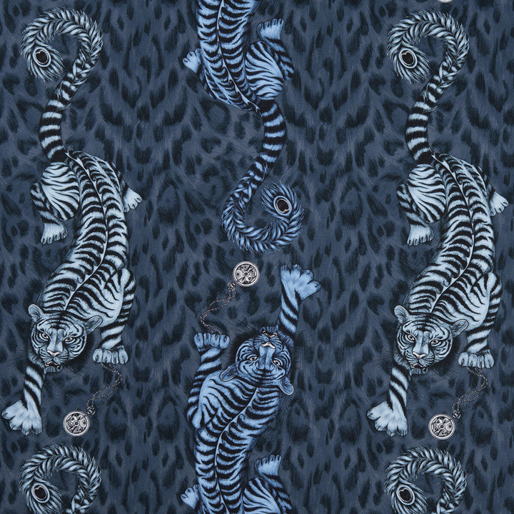 Tigris Navy by Clarke And Clarke Designer Fabric ANIMALIA BY EMMA J SHIPLEY FOR C&C COTTON - 100% United Kingdom HEAVY Horizontal: 18.11 and Vertical: 21.85 54 - Swanky Fabrics -