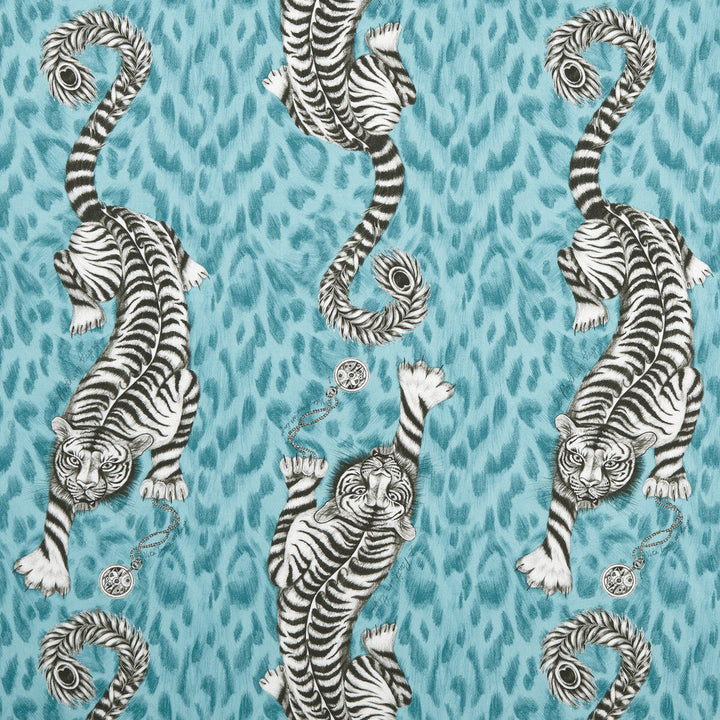 Tigris Teal by Clarke And Clarke Fabric Clarke And Clarke Fabric Tigris TealFabric ANIMALIA BY EMMA J SHIPLEY FOR C&C COTTON - 100% United Kingdom </p><p>Repeat: H: 18.11, V: 21.85 54 - Fabric Carolina -