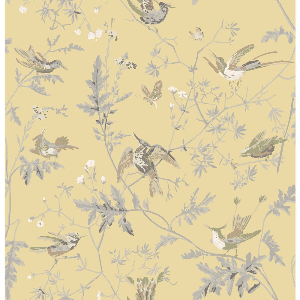 Hummingbirds Gld/Sft Grey by Cole & Son Designer Fabric COLE & SON CONTEMPORARY FABRICS SILK - 100% India - Horizontal: 25 and Vertical: 22.65 50 - Swanky Fabrics -