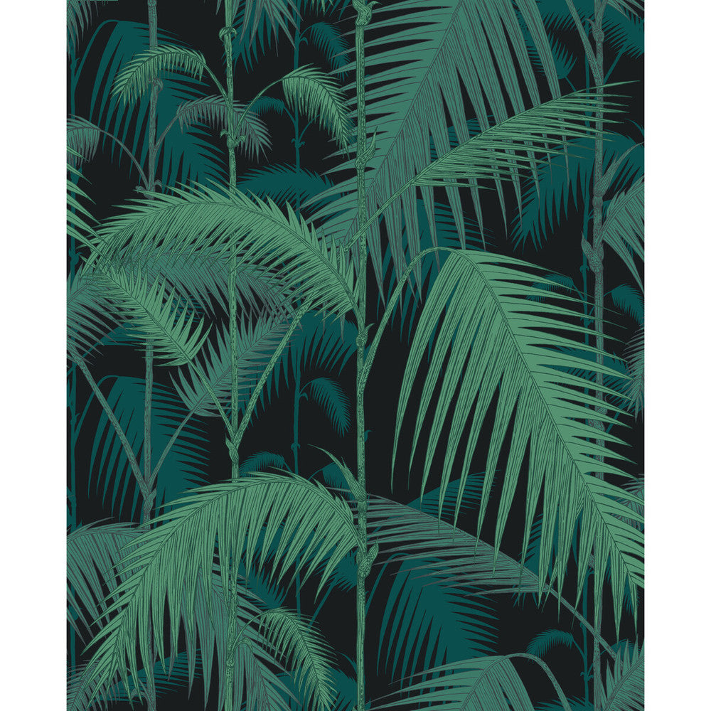 Palm Jungle Viri/Pet On Blk by Cole & Son Designer Fabric COLE & SON CONTEMPORARY FABRICS COTTON - 66%;VISCOSE - 31%;POLYESTER - 3% United Kingdom HEAVY Horizontal: 17.3 and Vertical: 22 52.3 - Swanky Fabrics -